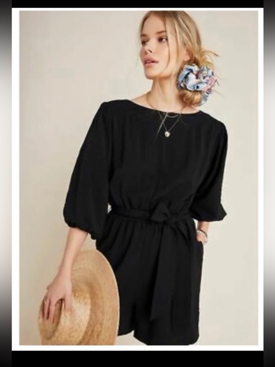 Anthropologie Pants - Anthropologie Francesca Balloon Sleeve Romper Elastic Waist Black size Medium